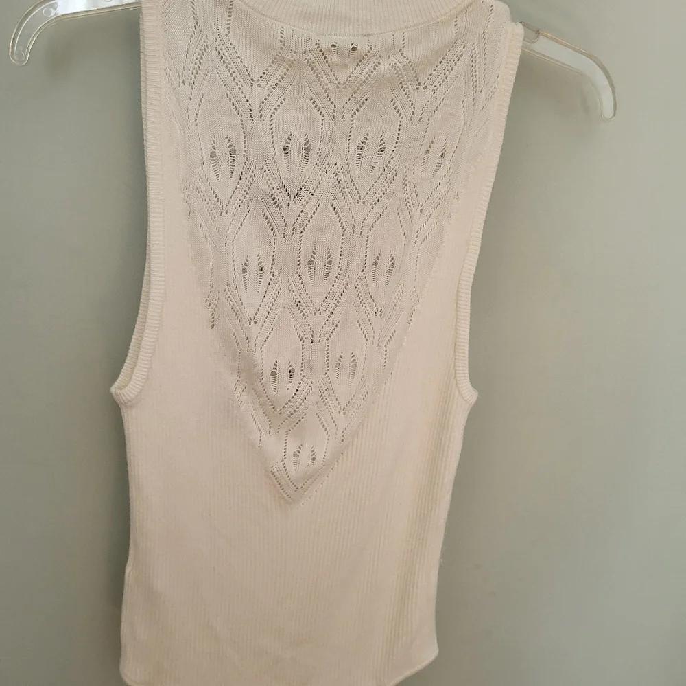 Free People On Point White Sleeveless‎ Ribbed Stretchy Bodysuit Large Open Knit